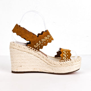 Chloe Wmn Lauren Grommet Brown Suede Espedrille Platform Wedges 6US EUR36