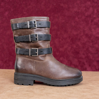 Lucky Brand Wmn Cheviss Brown Leather Zip Moto Ankle Boots 8.5US EUR 39.5