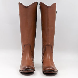 Frye Women Marissa Medallion Cognac Leather Log Riding Tall Boots Size 6