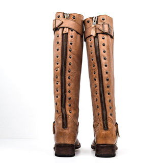 Johnny Ringo Women Vintage 90s Retro Western Buckle Stud Knee Boots sz 6.5