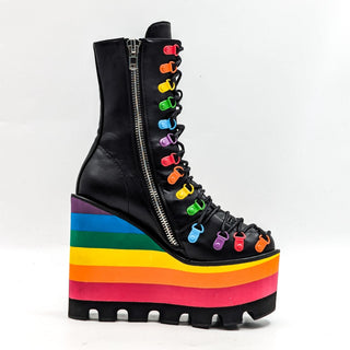 Club Exx Vegan Leather Cant Myself Rainbow Platform Festival Boots 7