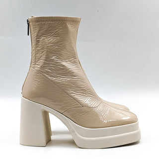 Free People Wmn Double Stack Y2k 90s Platform Cream Leather Boots 7.5US EUR 38