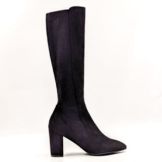 Stuart Weitzman Women Livia Black Suede Block Heel Tall Elastic Boots size 9