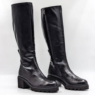 Paul Green Women Miller Black Leather Lug Sole Fashion Tall Boots sz 6US AUS 3.5