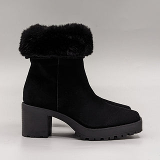 André Assous Women Milana Black Suede Square Toe Faux Shearling Boots size 6