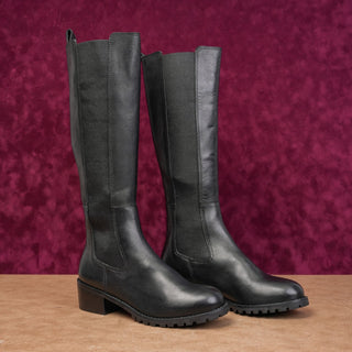 Matisse Women Ryder Black Leather Slip-on Riding Flexible Knee Boots sz 6.5