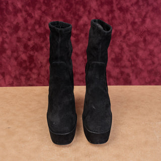 Stuart Weitzman Women SkyHigh Stretch Black Suede Platform Festival Boots sz 9.5