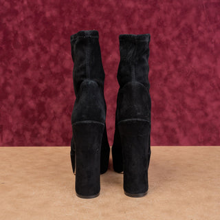 Stuart Weitzman Women SkyHigh Stretch Black Suede Platform Festival Boots sz 9.5