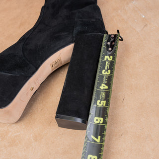 Stuart Weitzman Women SkyHigh Stretch Black Suede Platform Festival Boots sz 9.5