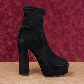 Stuart Weitzman Women SkyHigh Stretch Black Suede Platform Festival Boots sz 9.5