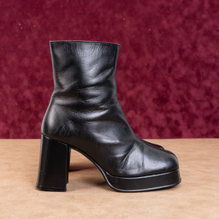 DMC Women France Vintage Retro 90s Black Leather Platform Boots sz 6US EUR36