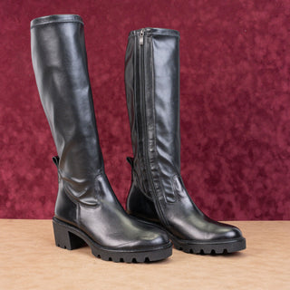 Paul Green Women Miller Black Leather Lug Sole Fashion Tall Boots sz 9US AUS 6.5