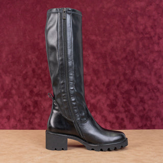 Paul Green Women Miller Black Leather Lug Sole Fashion Tall Boots sz 9US AUS 6.5