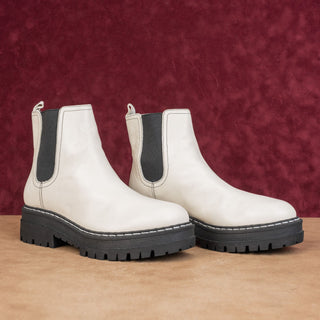 Marc Fisher Women Padmia Chelsea Retro Festival Platform White Leather Boots 8