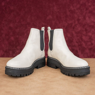 Marc Fisher Women Padmia Chelsea Retro Festival Platform White Leather Boots 8