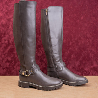 Tommy Hilfiger Wmn Dark Brown Faux Leather Riding Wide Fit Fashion Boots sz 8