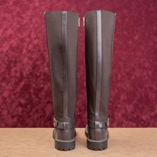 Tommy Hilfiger Wmn Dark Brown Faux Leather Riding Wide Fit Fashion Boots sz 8