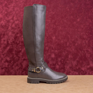 Tommy Hilfiger Wmn Dark Brown Faux Leather Riding Wide Fit Fashion Boots sz 8