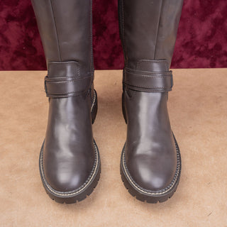Tommy Hilfiger Wmn Dark Brown Faux Leather Riding Wide Fit Fashion Boots sz 8