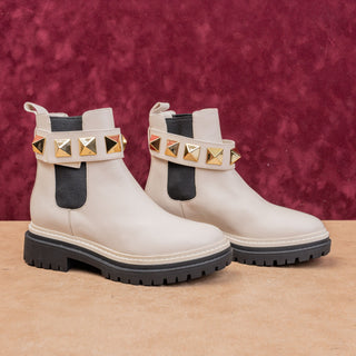 Michael Kors Women Stark Cream Leather Slip-on Chelsea Lug Boots sz 5.5