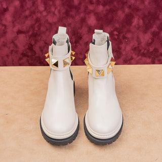 Michael Kors Women Stark Cream Leather Slip-on Chelsea Lug Boots sz 5.5