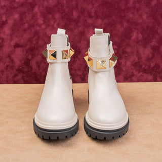 Michael Kors Women Stark Cream Leather Slip-on Chelsea Lug Boots sz 5.5