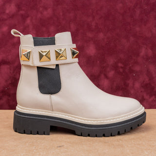 Michael Kors Women Stark Cream Leather Slip-on Chelsea Lug Boots sz 5.5
