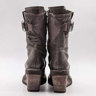 AS98 Wmn Tatcher Grey Distressed Leather Buckle Wedge Boots sz 9.5-10US EUR41