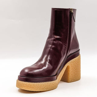 Chloe Women Kurtys Burgundy Leather Retro Chunky Platform Boots sz 9US EUR 39