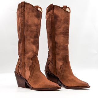 Dolce Vita Women Navene Western Cowboy Washed Chocolate Fabric Tall Boots sz 9.5