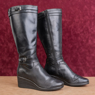 UGG Women Lesley Black Waterproof Leather Wedge Fashion Knee Boots sz 10