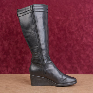 UGG Women Lesley Black Waterproof Leather Wedge Fashion Knee Boots sz 10