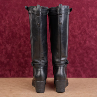 UGG Women Lesley Black Waterproof Leather Wedge Fashion Knee Boots sz 10