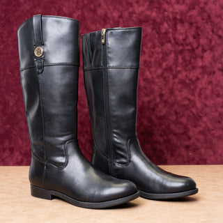 Tommy Hilfiger Women Vintage Retro Black Vegan Leather Zip Riding Tall Boots 9