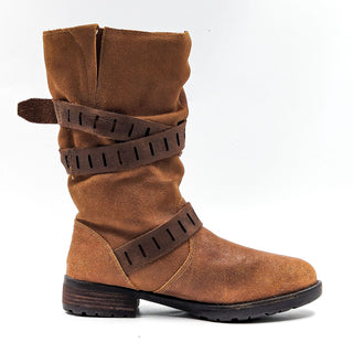 Cougar Women Belt Brown Leather Waterproof Moto Buckle Strap Winter Boots size 6
