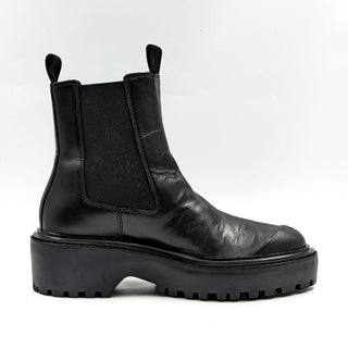 Tory Burch Women Chelsea Lug Sole Platform Black Leather T Logo Chelsea Boots size 8.5