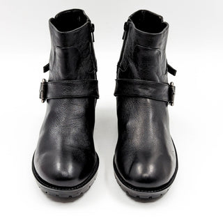 Nine West Women Dynamic BLack Leather Retro Vintage 90s Moto Strappy Boots sz 10