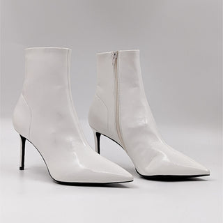 Jeffrey Campbell Women Daring White Vegan Patent Leather Pointy Toe Boots Sz 11