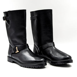 Lafayette 148 Women Jordan Black Leather Buckled Moto Biker Boots sz 9 US EUR 39