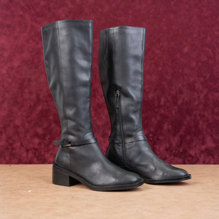 Linea Paolo Women Kamile Black Leather Buckle Knee Riding Fashion Boots sz 9