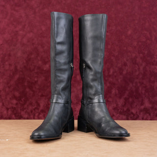 Linea Paolo Women Kamile Black Leather Buckle Knee Riding Fashion Boots sz 9