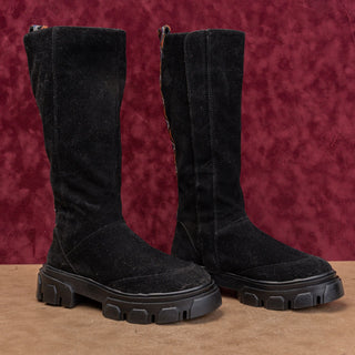 Farm Rio Wmn Festival Party Platform Black Chunky Zip Knee Boots sz 6.5US EUR37