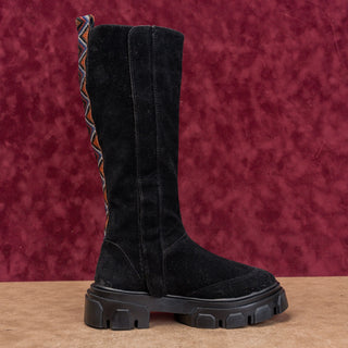 Farm Rio Wmn Festival Party Platform Black Chunky Zip Knee Boots sz 6.5US EUR37