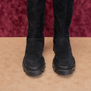 Farm Rio Wmn Festival Party Platform Black Chunky Zip Knee Boots sz 6.5US EUR37