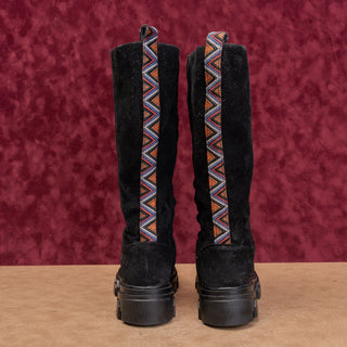 Farm Rio Wmn Festival Party Platform Black Chunky Zip Knee Boots sz 6.5US EUR37