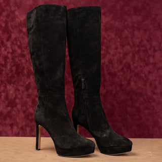 Veronica Beard Women Dali Black Suede Wide Calf Zip Party Fashion Knee Boots 9