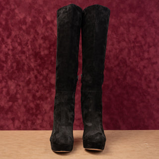 Veronica Beard Women Dali Black Suede Wide Calf Zip Party Fashion Knee Boots 9