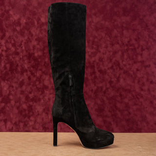 Veronica Beard Women Dali Black Suede Wide Calf Zip Party Fashion Knee Boots 9