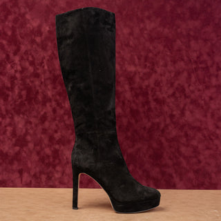 Veronica Beard Women Dali Black Suede Wide Calf Zip Party Fashion Knee Boots 9