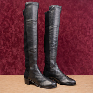 Stuart Weitzman Women Reserve Black Leather Back Stretch 5050 OTK Boots sz 7
